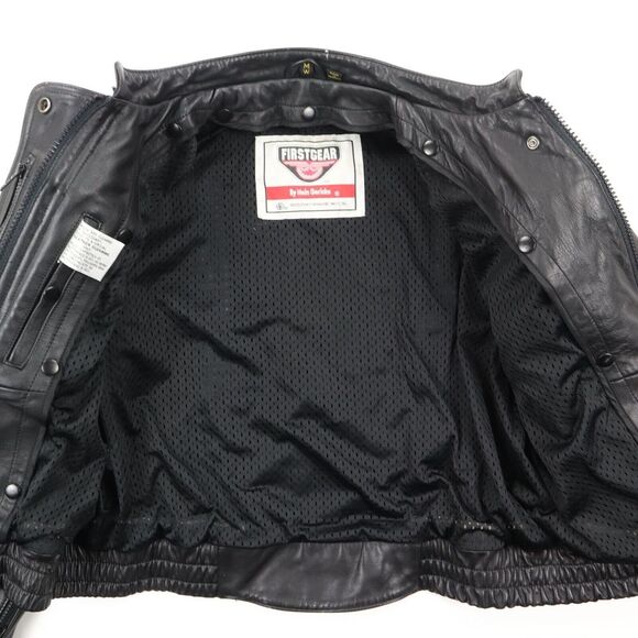 First Gear Women's Cafe Racer Black Leather Motorcycle Jacket Full Zip M Medium - Picture 9 of 10